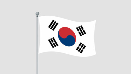 South Korea Flat Flag Waving, Symbolic National Banner on Pole, Illustration Design