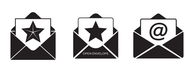 Open Mail Envelope Icon Set with Letter Inside