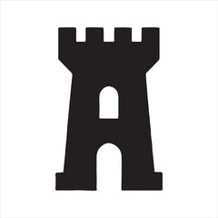 Fototapeta premium Black Tower Silhouette Illustration on White Background Depicting Strength and Strategy for Game Design and Historical Illustrations or Architectural Presentations
