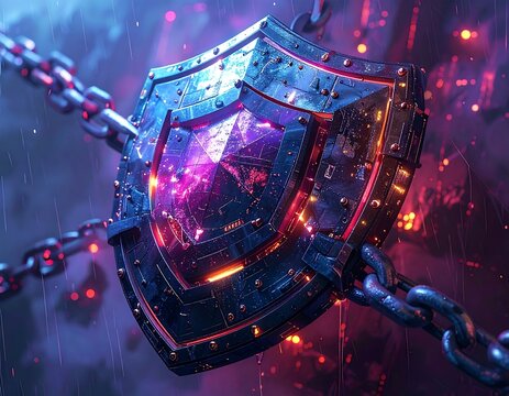 Futuristic shield encased in chains