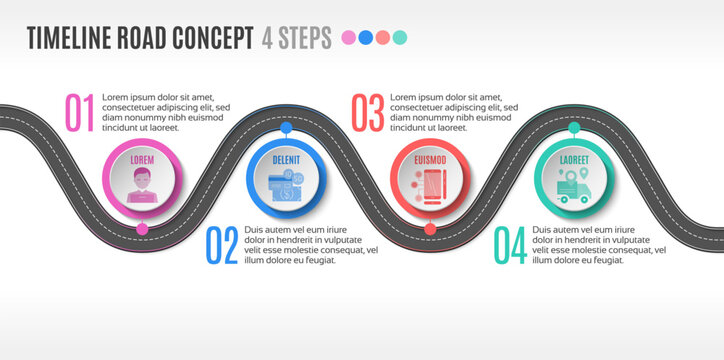 Isometric navigation map infographic 4 steps timeline concept. Winding road.