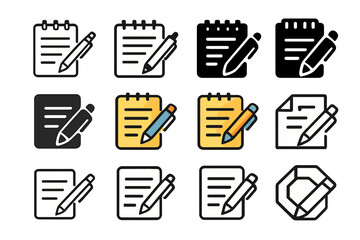 Court Reporter Logo Variations. Set Logo of Court reporters and legal assistants documenting hearings: Legal pad and pen icon. Logo set in vector style,