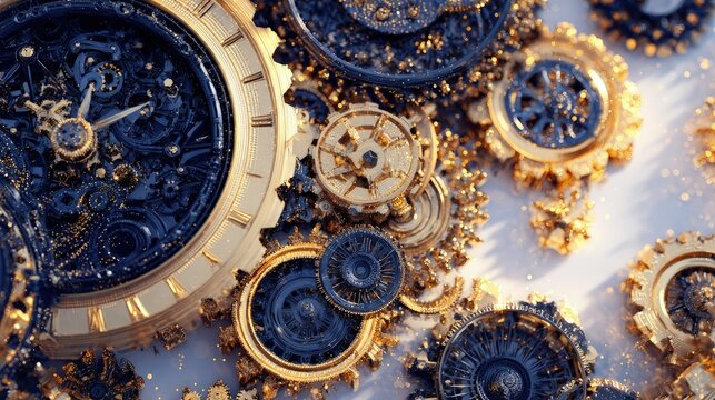 Detailed Golden And Black Clockwork Gears Background - Powered by Adobe