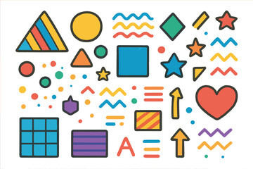 Colorful Geometric Doodle. Colorful Hand-drawn doodle Children illustration Geometric rug triangles, circles, squares, zigzag lines, diamonds, hexagons,