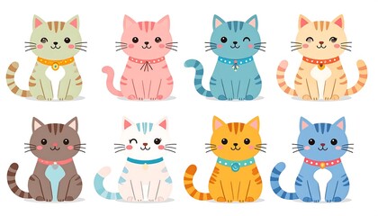 Cute cartoon cats in various colors (1)