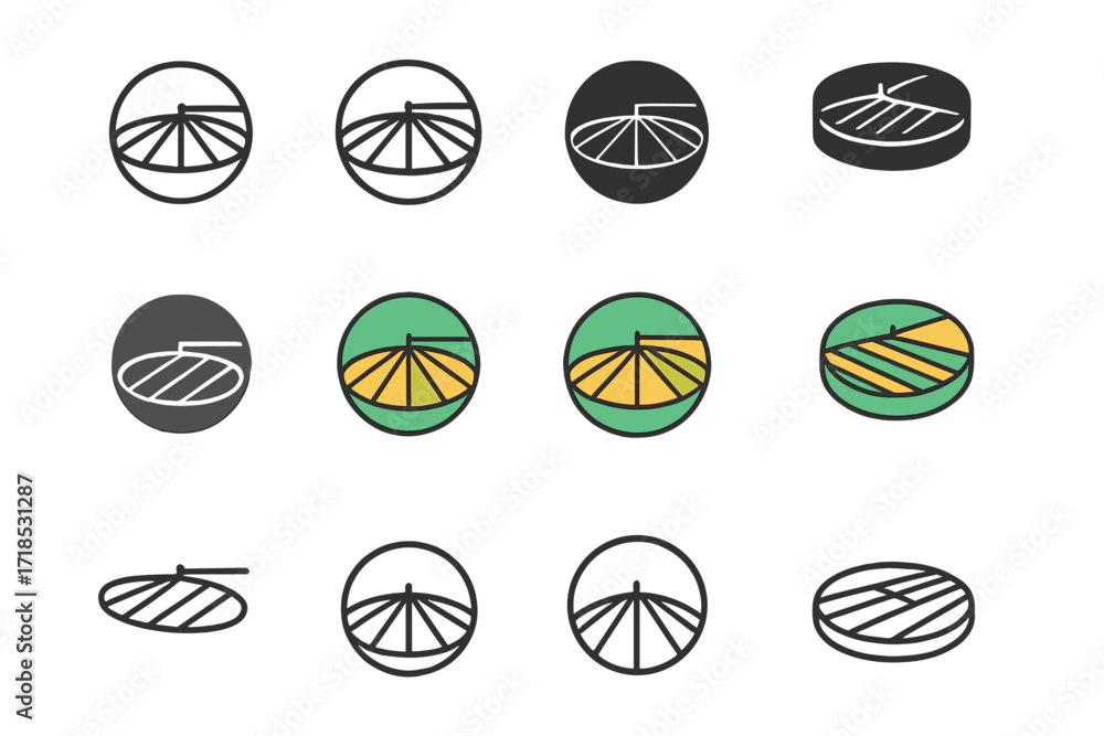 Poster pivot field logo design. set logo of crop fields: circular pivot-irrigated fields. logo set in vecto