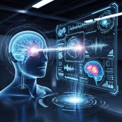 Fototapeta premium Brain-Computer Interface - Decoding Neural Signals for Advanced Technology.