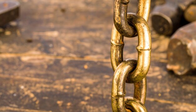 Aged golden chain on rustic wood - Powered by Adobe