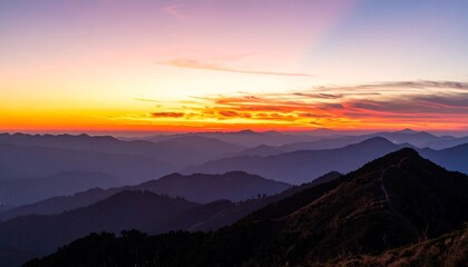 Obraz premium Panoramic sunset over mountain ranges