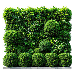 Lush green vertical garden wall with rounded shrubs