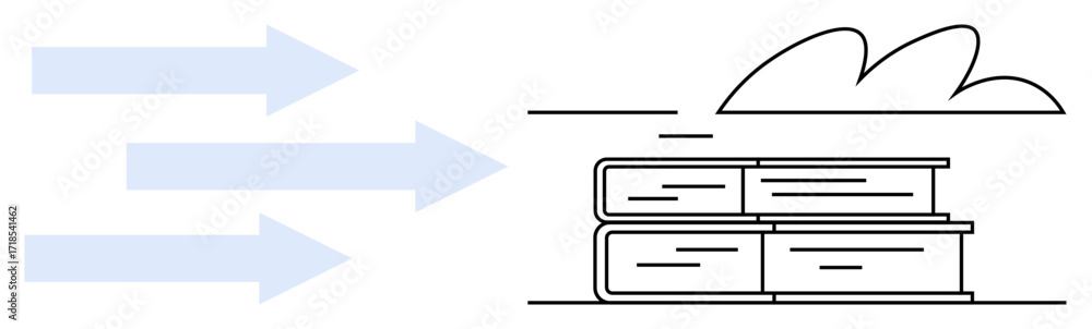 Poster horizontal arrows indicating speed next to stacked books and dynamic lines suggest movement and lear