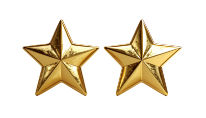 Two golden stars, highly detailed, appear to be 3D rendered.  The stars have a glossy, metallic finish, and sharp, pointed edges.  They are set against a solid black background