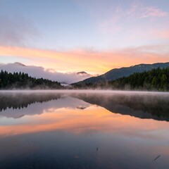 Fototapeta premium Misty lake sunrise
