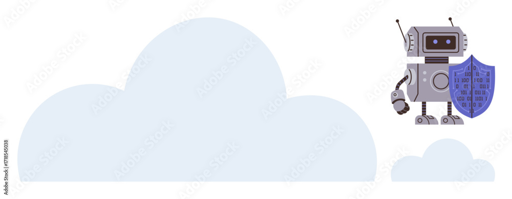 Aufkleber robot with shield standing near cloud. ideal for cybersecurity, data protection, technology, cloud s