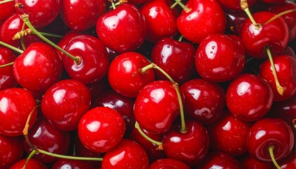 Close-up of many ripe red cherries
