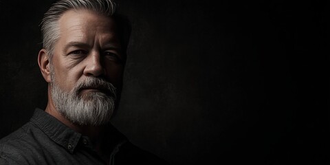 Obraz premium Portrait of a Mature Man with a Beard in Dramatic Lighting