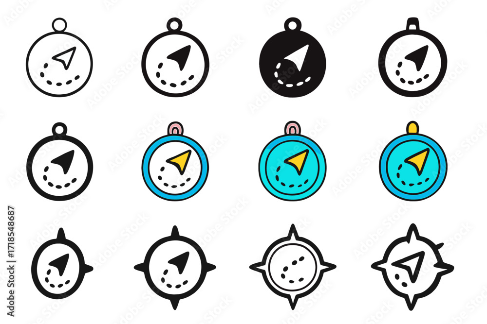 Poster migration routes logos. set logo of migration routes: compass with dotted path. logo set in vector s