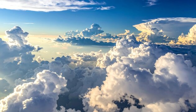 High-altitude view of cumulus clouds