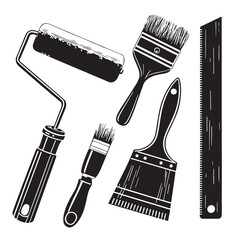 Black painting and decorating tools Silhouette Vector, High Quality Illustration on White Background