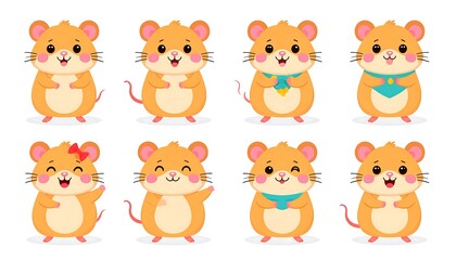 Fototapeta premium Cute cartoon mice in various poses