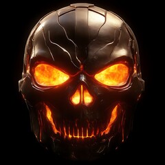Fiery metallic skull, glowing eyes