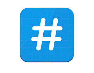 Obraz premium Square, light-blue app icon, featuring a white hashtag symbol. A grid pattern is visible underneath the hashtag