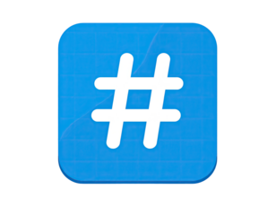 Square, light-blue app icon, featuring a white hashtag symbol.  A grid pattern is visible underneath the hashtag