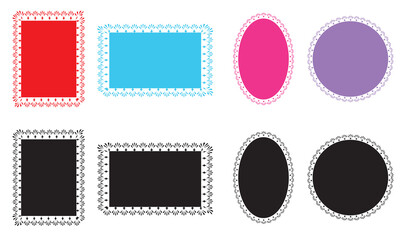 Mexican pattern frame icon design. Set of colorful and black  shapes, including rectangles and ovals with decorative borders, background  useful for mail or design projects.
