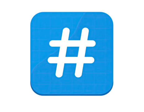 Square, light-blue app icon, featuring a white hashtag symbol.  A grid pattern is visible underneath the hashtag