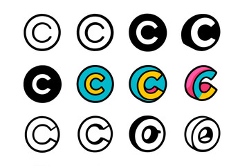 Geometric Logo Variations. Set Logo of Brand Identity: Letter inside a circle. Logo set in vector style, emblematic variations. line, bold thick line, solid