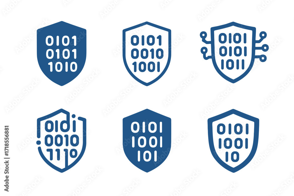 Poster cybersecurity logo variations. cybersecurity. set logo of cybersecurity: binary code. harmonious log