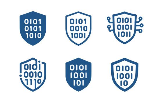 Cybersecurity Logo Variations. Cybersecurity. Set Logo of Cybersecurity: Binary code. harmonious logo variations of the same emblematic concept, each with
