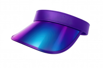 Holographic visor with purple band creating a futuristic fashion accessory for summer and sports, transparent background