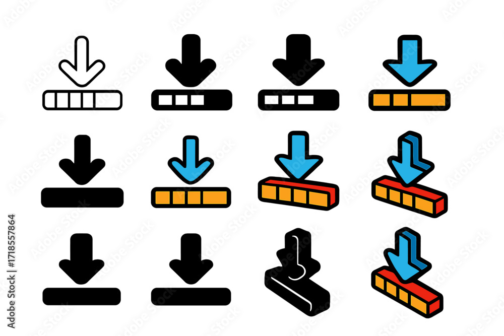 Poster progress bar logos. set logo of progress bar on app interface: download progress strip with icon. lo