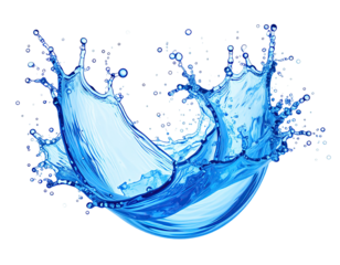 A vibrant water splash,  in brilliant blues, against black