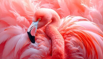 Pink bird, detailed feathers, elegant pose