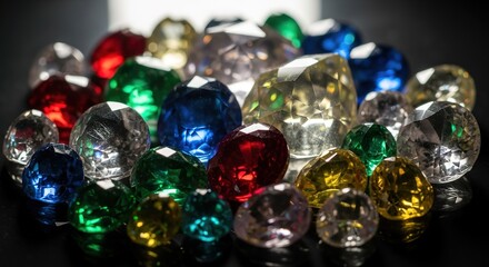 Sparkling Gemstones Displayed with Dramatic Lighting and Reflect