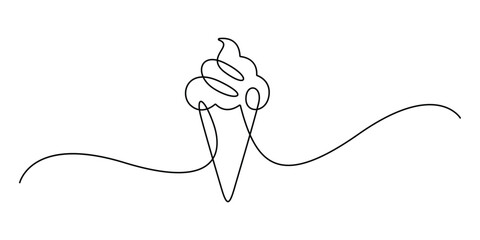 Obraz premium Continuous one line drawing a soft serve ice cream. Cone ice cream. Minimal cone ice cream. Vector illustration