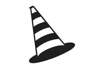 Black and white striped traffic cone warning safety hazard barrier object for road construction and safety
