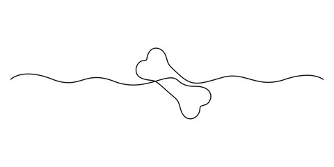 Minimalist continuous one line drawing of a dog bone vector illustration