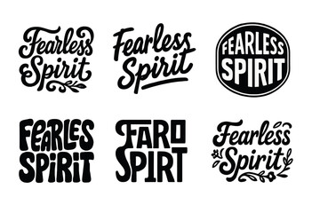 Obraz premium Diverse Lettering Styles. Fearless Spirit. Set lettering. harmonious lettering variations of the same emblematic concept (Whimsical curly type with flourishes,