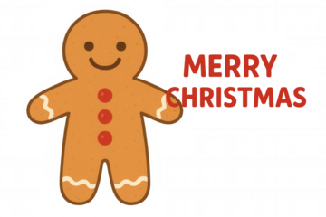 Festive gingerbread man illustration with merry christmas text on transparent background for holiday design