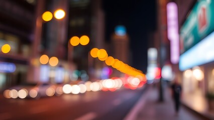 Warm abstract city lights create a dreamy urban nightscape with soft gradient tones.