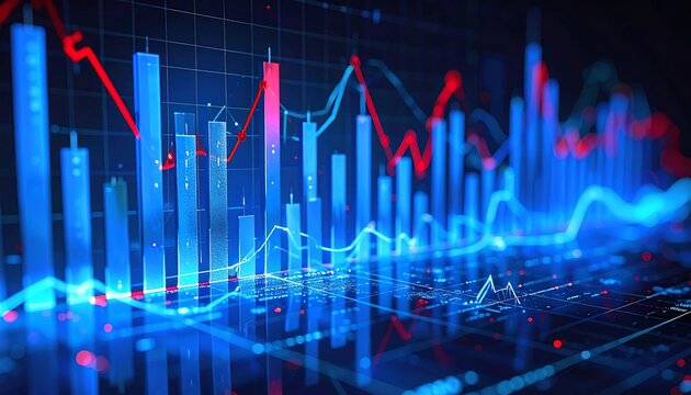 Dynamic market trends visualized with bar and line graphs, showing growth and decline - Powered by Adobe