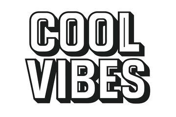 Cool Vibes Typography. Cool Vibes ? Bold Block Lettering, stacked uppercase with thick geometric outlines and strong drop shadows, bold relaxed presence,