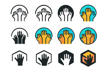 Dynamic Empowerment Logos. Set Logo of Youth Empowerment: Raised Hands. Logo set in vector style, emblematic variations. line, bold thick line, solid black