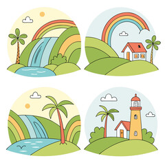 Line art color summer vector design