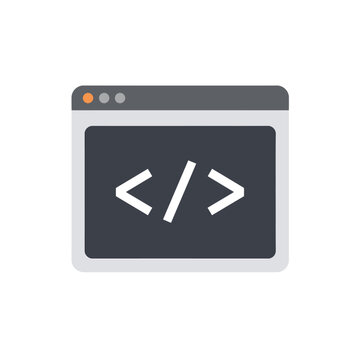 Illustration of a code window with angle brackets representing programming or software development.