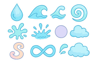 Colorful Doodle Wonderland. Colorful Hand-drawn doodle Children illustration Fluidity in Design flowing lines, water drop, wave, spiral, abstract shape, curve,