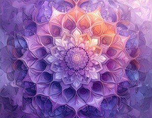 Abstract floral mandala in shades of purple and peach